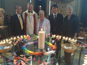 Deputy Ambassador Motohiko Kato, Very Rev John Witcombe,  Sandra Noel, Shintaro Shinguchi,  and Ann Farr  from Pax Christi