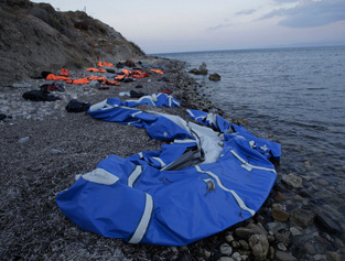 Life rafts washed up on Lesvos      image Trocaire/Caritas