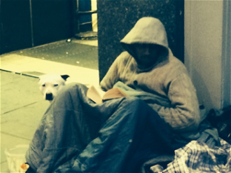 Homeless student, Goodge Street, March this year. Image ICN