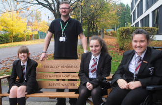 Left to right - Lily O'Hare, Molly Betney and Rosie Macauley plus Wayne Hardy.