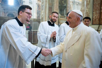 Piotr meets Pope Francis after Mass