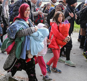 Syrian refugees  walking through Slovenia - Wiki Commons image