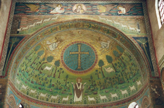 The apse of St Apollinare, Ravenna, showing Paradise