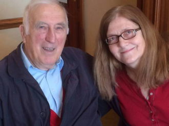 Jo Siedlecka with Jean Vanier when he was awarded the 2015 Templeton Prize