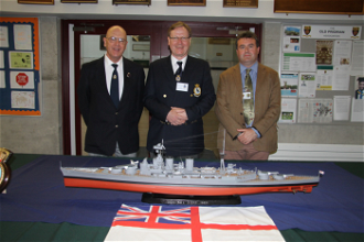 Colin Vass (who constructed the model), Rob White (speaker) and Shaun Hullis (St Benedict's CCF contingent commander).