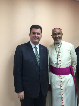 Sir Anthony Bailey in Antigua and Barbuda together with Archbishop Donald Reeves of Kingston, Jamaica