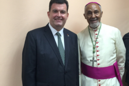 Sir Anthony Bailey in Antigua and Barbuda together with Archbishop Donald Reeves of Kingston, Jamaica
