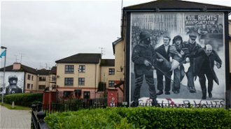 Bloody Sunday Mural by The Bogside Artists, part of the People's Gallery, Derry - where Bishop Edward served for over three decades 