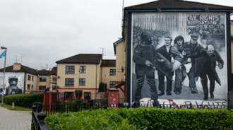 Bloody Sunday Mural by The Bogside Artists, part of the People's Gallery, Derry - where Bishop Edward served for over three decades 