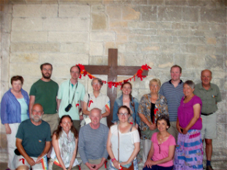 2016 pilgrims by English Cross in  Basilica, Vezelay