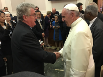 Fr Sean McDonagh with Pope Francis