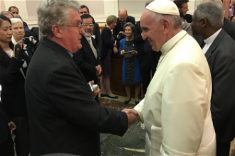 Fr Sean McDonagh with Pope Francis