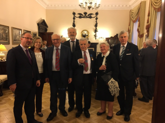 l-r: Ambassador Rzegocki, Grazyna Sikora Sikorska, Bordeaux,  Keston Institute, Janusz Sikora Sikorski, Kevin Grant, Krystyna Mochlinska & Wojciech Plazak, Veritas Foundation