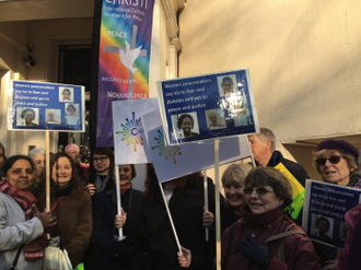 2nd l-r: Mellissa Martin, Pat Gaffney,  Dr Tina Beatty, Judy Dixey, Dr  Jenny Rossitter in Grosvenor Square