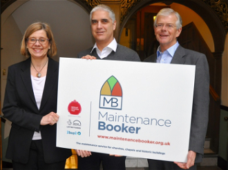 Claire Walker, CEO NCT, Michael Murray, Head of Church Support NCT and Luke March DL, Chairman NCT with MaintenanceBooker logo