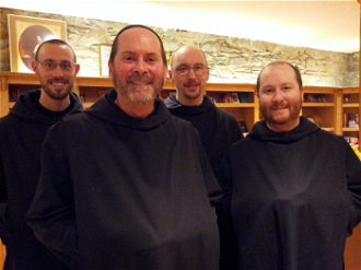 Four monks of Silverstream priory (l to r) Dom Elijah, Dom Mark Daniel Kirby, Dom Finian and Dom Benedict Andersen