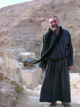 Fr Dall'Oglio outside Deir Mar Musa monastery