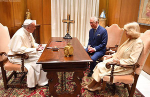 Pope with Prince of Wales and Duchess of Cornwall