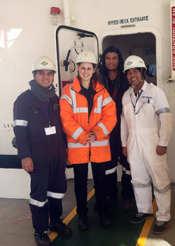 Bryony with crew on MV Cape Genesis