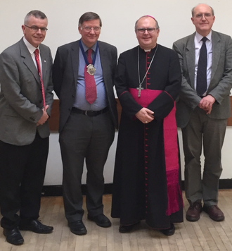 L-R: Patrick McCrystal, Dr Philip Howard, Bishop Byrne,  Dr Frank Leahy