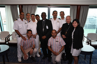 Cardinal Turkson,  Archbishop Tomasi with some Oriana crew