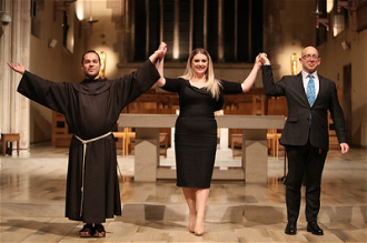 Fr Alessandro with Jay Britton and Justin Harmer. Taken for RC Southwark by Anthony Tynan-Kelly