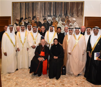 Sheikha Lubna and Cardinal Tauran with UAE delegation on Vatican visit.  Image Emirates News Agency  WAM