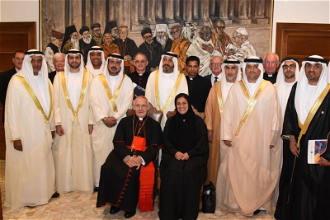 Sheikha Lubna and Cardinal Tauran with UAE delegation on Vatican visit.  Image Emirates News Agency  WAM
