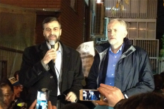 Mohammed Kozbar, Chair and Director of Finsbury Park Mosque with Jeremy Corbyn at today's service
