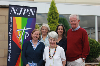 L-R: Conference chair Susy Brouard, Kathy Galloway, NJPN Chair Anne Peacey, Ruth Valerio, Fr Peter Hughes