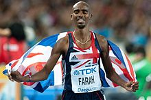 Mo Farah 5000 m final,  World Athletics championships Daegu. Wiki image: Erik van Leeuwen
