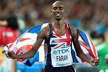 Mo Farah 5000 m final,  World Athletics championships Daegu. Wiki image: Erik van Leeuwen