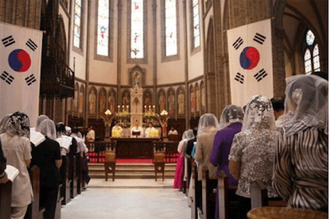 Cardinal Nicholas Cheong Jin-suk of Seoul at Mass for feast of the Assumption of Our Lady and Liberation Day at Myeongdong Cathedral. Image: Seoul Archdiocese