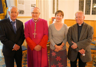 Leonard Cheshire’s children Jeromy and Elizabeth with Bishop Alan Hopes (centre) and Fr James Fyfe.
