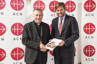 Vatican Secretary of State Cardinal Pietro Parolin with ACN's international general secretary Philipp Ozores