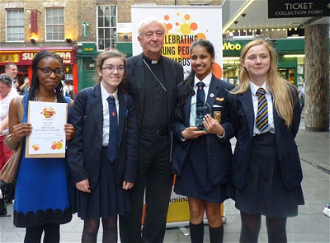 Cardinal Vincent with award winners from St Gregory's