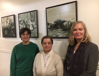 l-r: Fatima, Sr Natalia with artist Marguerite Horner