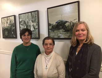 l-r: Fatima,  Sr Natalia with artist Marguerite Horner