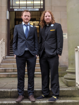 Sam Walton and Rev Daniel Woodhouse outside court