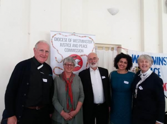 l - r Fr Joe Ryan, Julie Ward MEP, Dr Patrick Riordan SJ, Nicolette Busuttil, JRS, Barbara Kentish