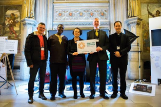 L-R Photographer, Dario Mitidieri, Michael; Catherine McKinnell MP, Sean Ryan, Fr Stephen Wang