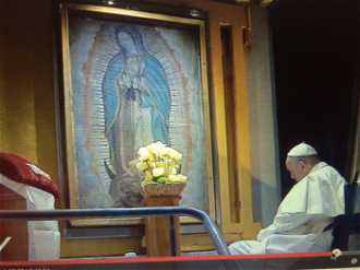Pope in front of the Tilma during Mexico 2016 visit