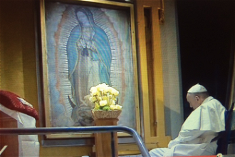 Pope in front of the Tilma during Mexico 2016 visit