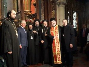 Prince Charles at St Barnabas' church with group including Bishop Angaelos, Archbishop Athanasius, Fr Aphrem, Canon Robin Gibbons