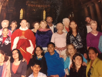 Bronwen (back row, 2nd right, - with Holy Apostles pilgrimage to Rome about 2000 -  image: ICN