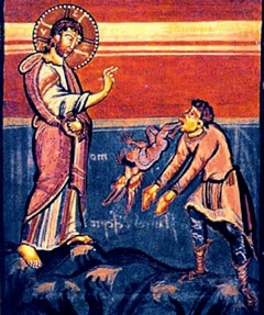 Jesus exorcising the Gerasenes - Medieval book illustration