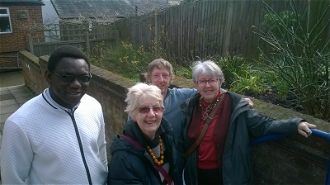 Fr James Fasakin, with Stephen Hill, Sheila Gallagher and Barbara Kentish
