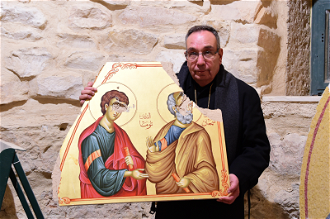 Bishop with war damaged icon