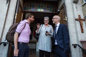 Incoming Cardinal Hume Centre Chief Executive, George O'Neill with outgoing CEO Cathy Corcoran image: Mazur/CCN