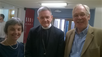 l-r: Pat Gaffney with  Archbishop Adams and Julian Filochowski after the Mass